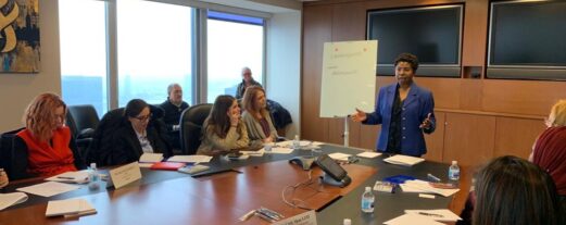 Speaking to women at the State Department.